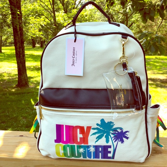 Juicy Couture Handbags - Juicy Couture Oatmeal/Rainbow Palm Backpack 🌈🌴